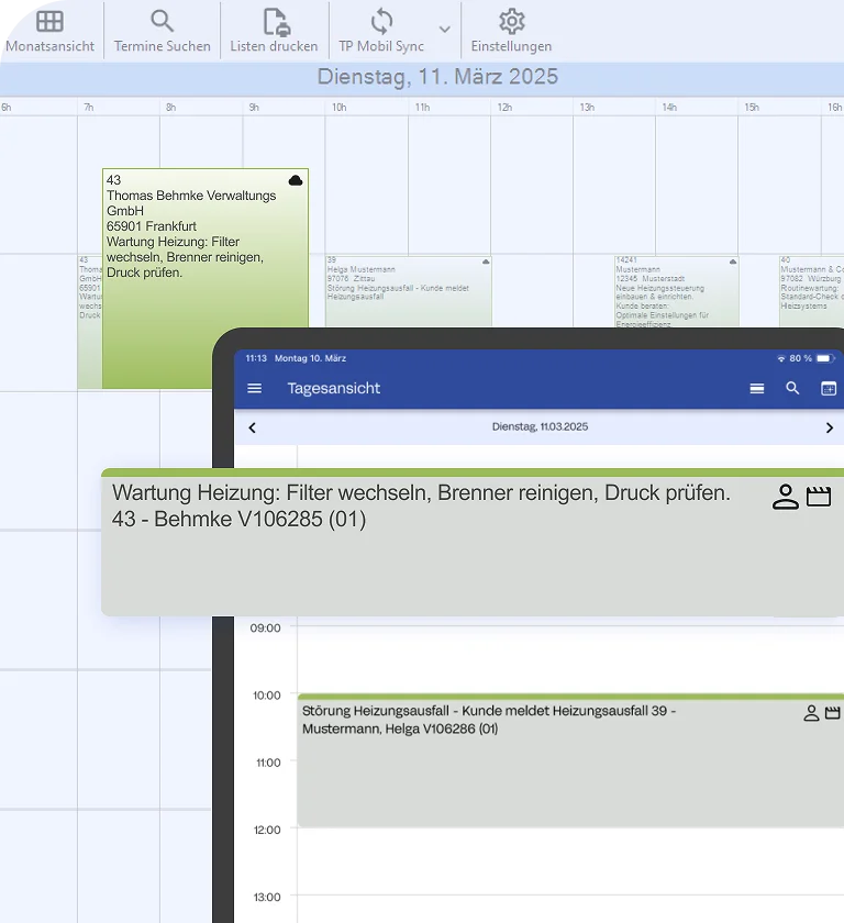 Darstellung der App in Verbindung mit der Software
